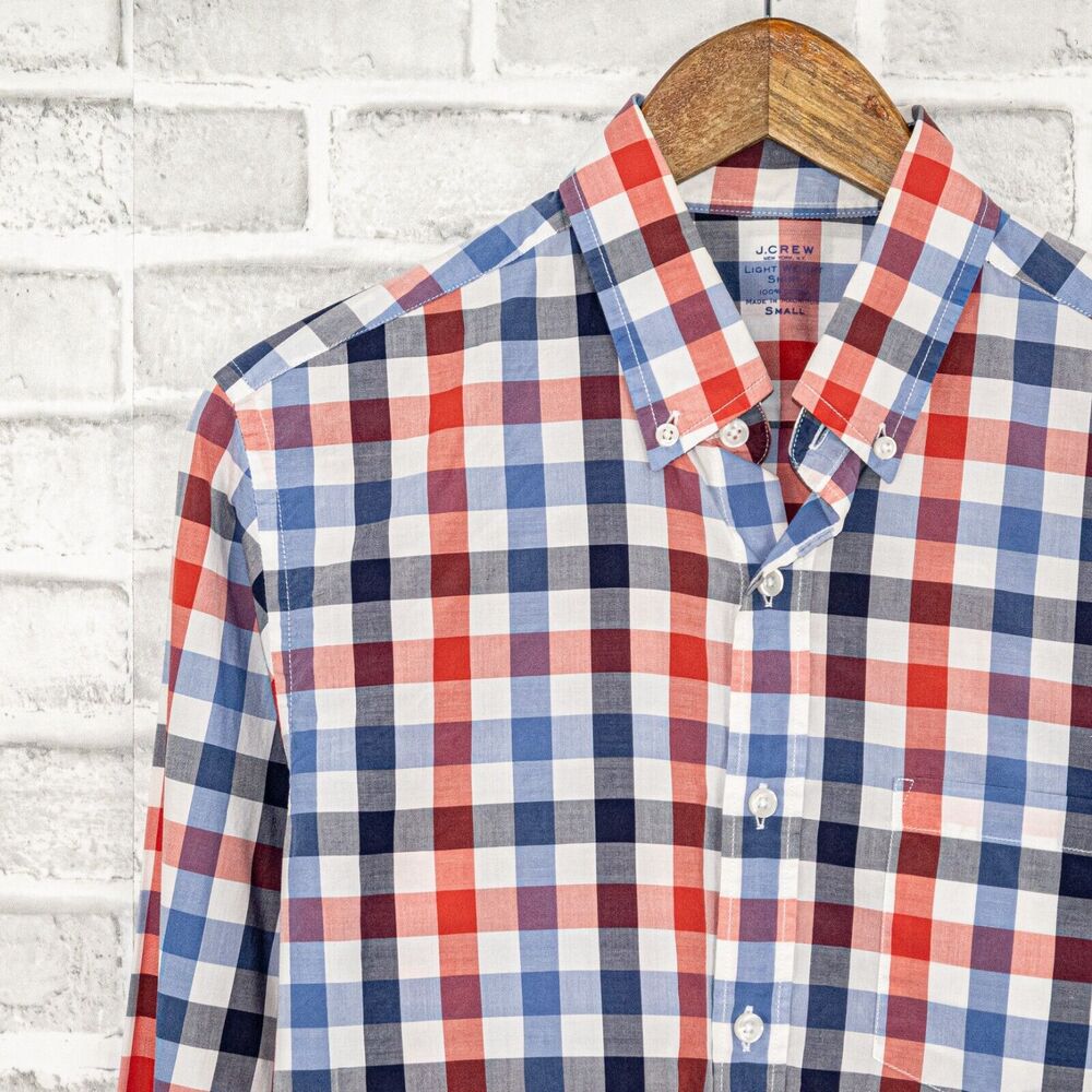 J.Crew Men's Button Down Shirt Blue Red gingham Check Size Small - Picture 5 of 6